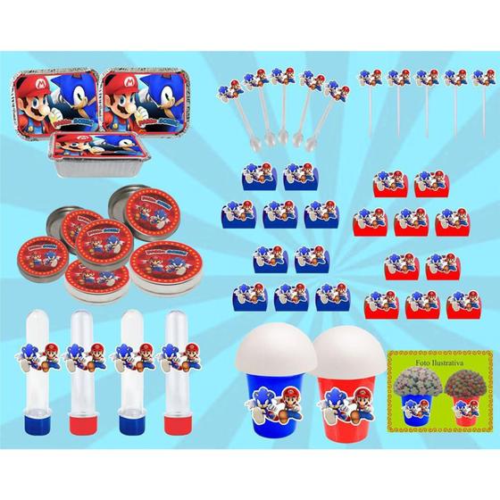 Imagem de Kit festa Infantil Sonic X Mario 160 peças (20 pessoas)