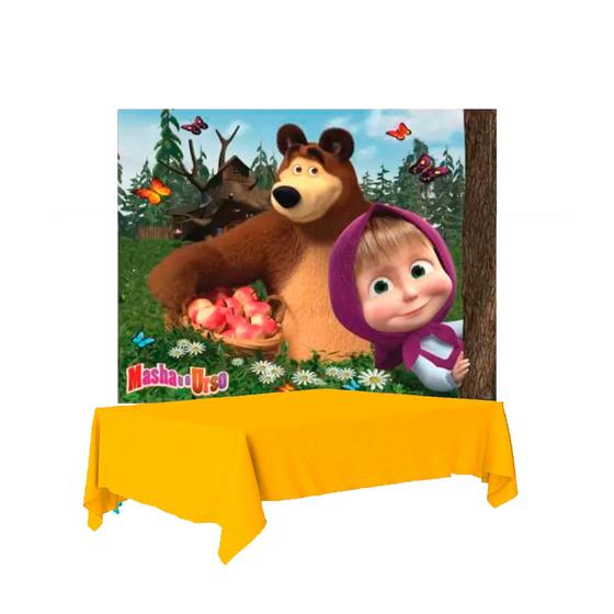 Imagem de Kit festa Masha e o Urso Decoração Toalha Amarela + Painel