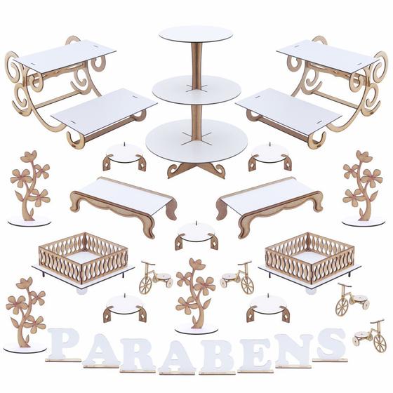 Imagem de Kit Festa Mdf Provençal Branco - Linha Premium - 28 Peças