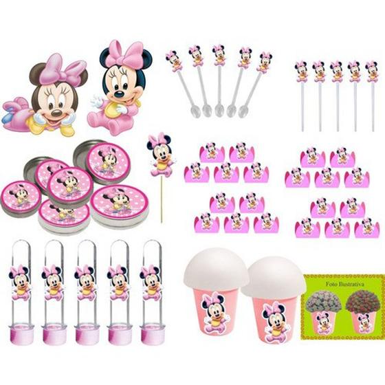 Imagem de Kit festa Minnie Baby rosa 265 peças (30 pessoas)