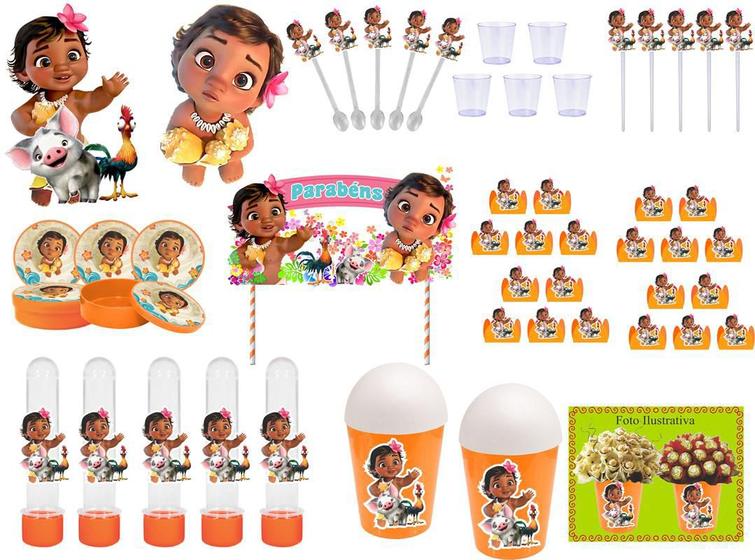 Imagem de Kit festa Moana Baby (laranja) 105 peças (10 pessoas)