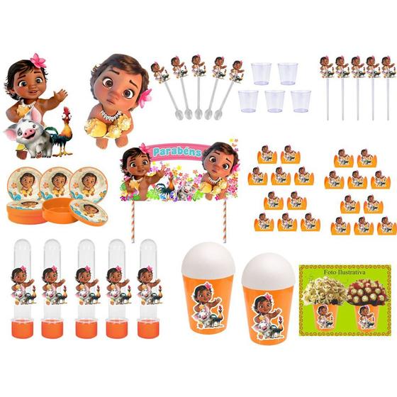 Imagem de Kit festa Moana Baby (laranja) 105 peças (10 pessoas)