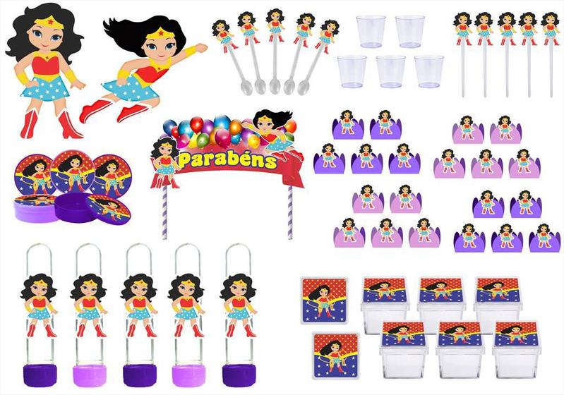 Imagem de Kit festa Mulher Maravilha Baby (lilás roxo) 113 peças (10 pessoas)