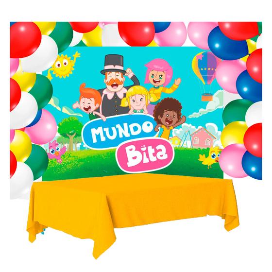 Imagem de Kit festa Mundo Bita Anive Toalha Amarela+ 25 balões +Painel