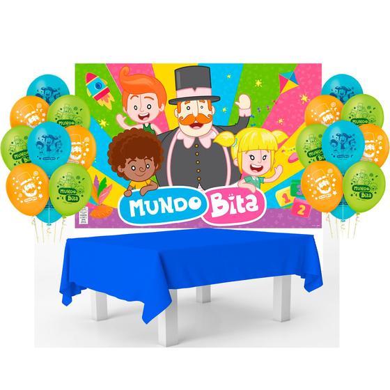 Imagem de Kit festa Mundo Bita Decoração Balão+ Toalha Azul+ Painel GG