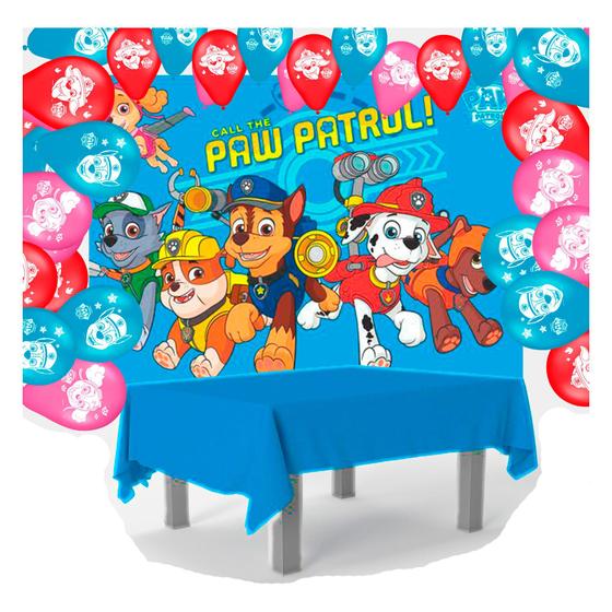 Imagem de Kit festa Patrulha Canina Toalha Azul+ 25 balões + Painel GG