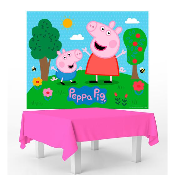 Imagem de Kit festa Peppa Pig Decoração Painel GG + Toalha Rosa TNT