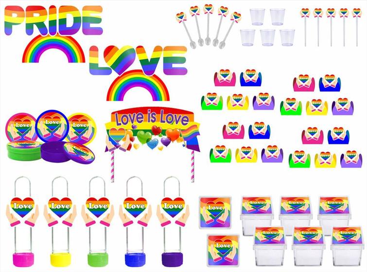 Imagem de Kit Festa Pride LGBTQIA+ 283 peças (30 pessoas) painel e cx