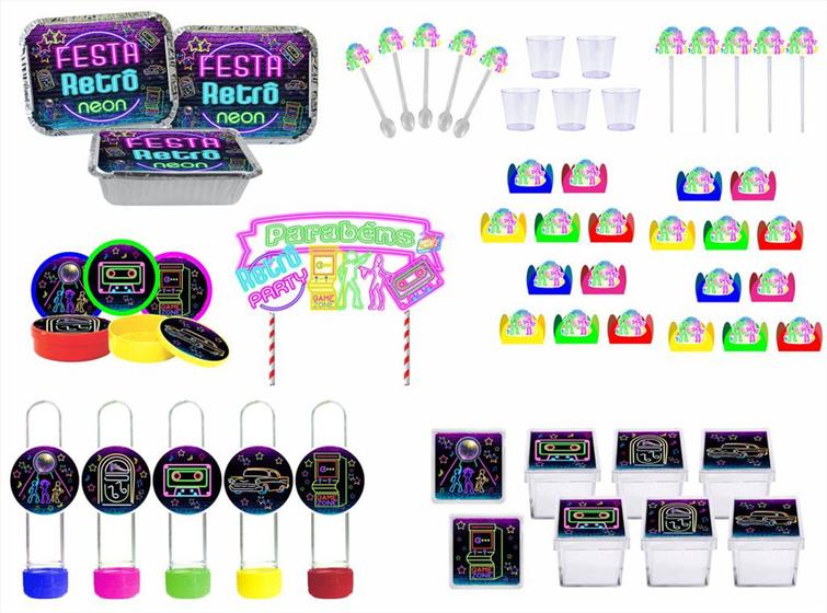 Imagem de Kit Festa Retrô Neon 191 peças (20 pessoas)