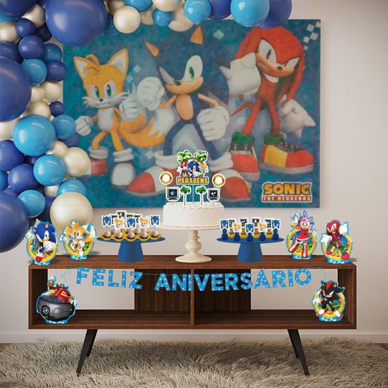 Imagem de Kit Festa Sonic 39 Itens Painel + Faixa + Enfeites + Topo