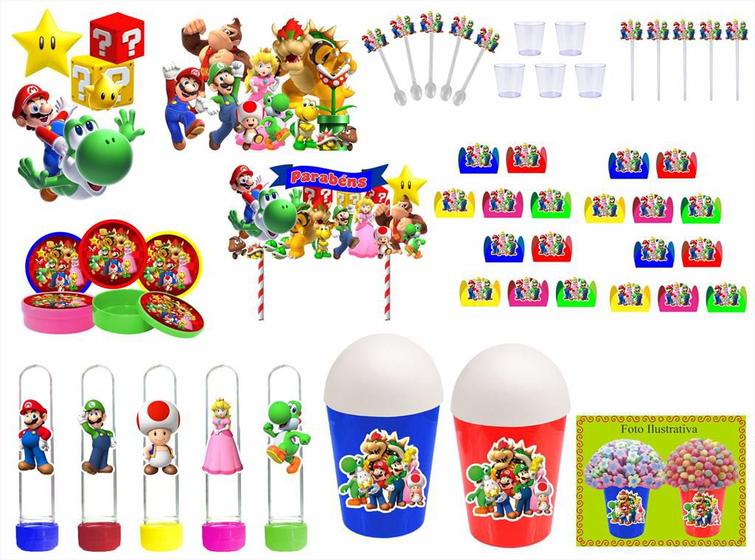 Imagem de Kit Festa Super Mario Bros 155 peças (20 pessoas)