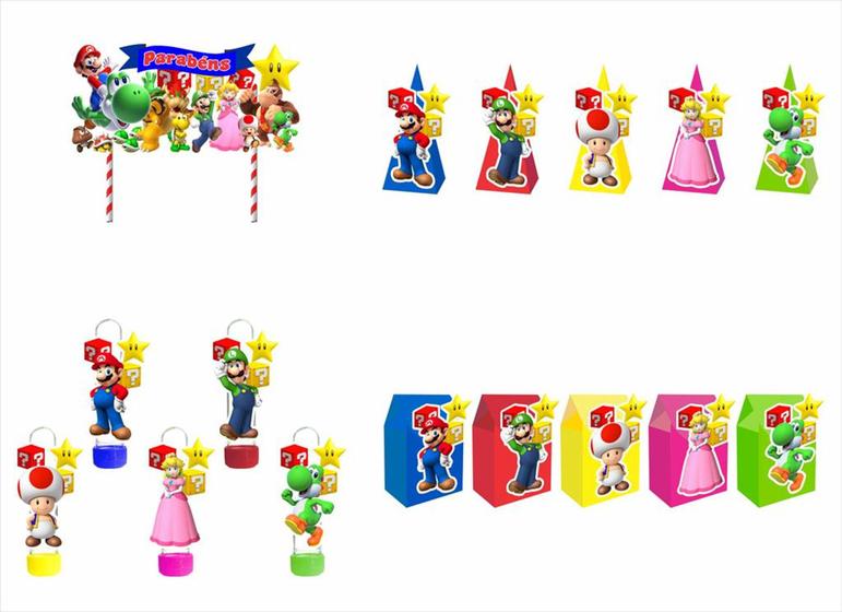 Imagem de Kit Festa Super Mario Bros 46 peças (15 pessoas) cone milk