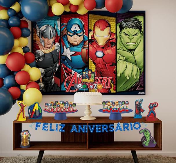 Imagem de Kit Festa Vingadores 39 Itens Painel Faixa Enfeites Topo