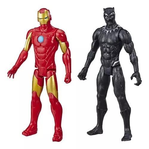 Imagem de Kit figura boneco homem de ferro e pantera negra titan 30cm hasbro