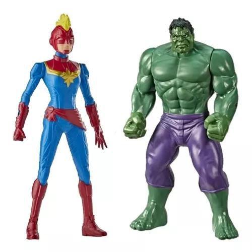 Imagem de Kit figura boneco hulk e capitã marvel olympus 24cm hasbro