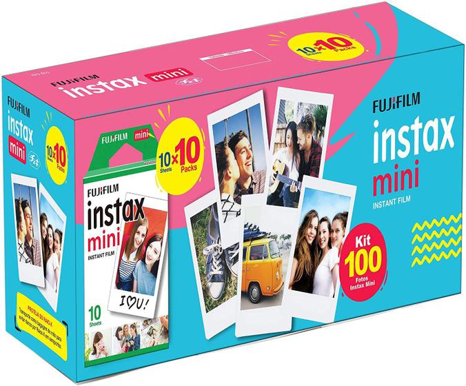 Imagem de Kit Filme Instax Mini 100 Fotos Papel Fotográfico Polaroid Fujifilm 54x86mm p/ Câmera Instantânea Mini 7 8 9 11 Link