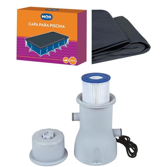 Imagem de Kit Filtro Bomba 3600 L/h + Capa Para Piscina Premium 7600 Litros - Mor