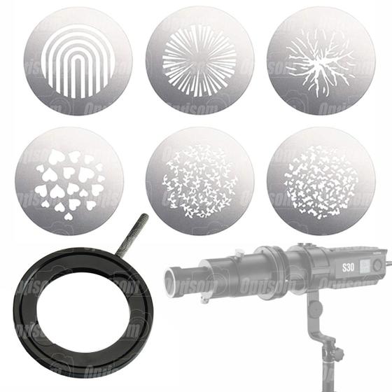 Imagem de Kit Filtros Efeito Godox Gobo SET 2 Para Fresnel S30 S60 Godox + Suporte Sa-10