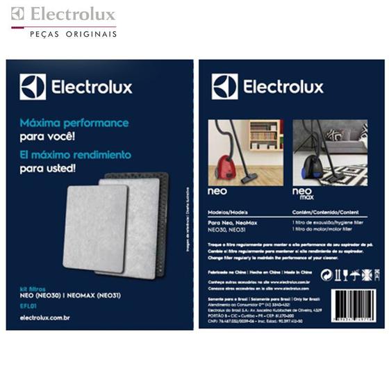 Imagem de Kit Filtros EFL01 para Aspirador de Pó Electrolux Neo30 e Neo31 - A12996601