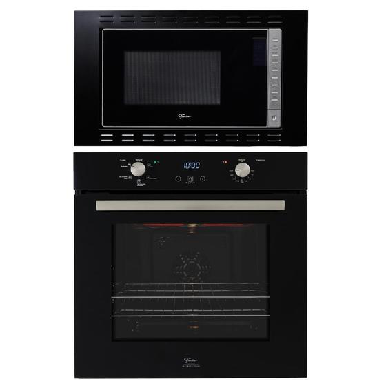 Imagem de Kit Fischer de Embutir Forno Elétrico com Função Turbo 82 Litros + Micro-ondas com Painel Digital 25 Litros Preto 220V