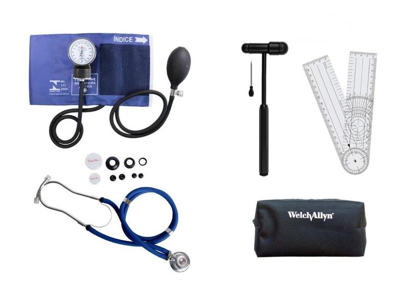 Imagem de Kit Fisioterapia Com Esfigmo Esteto Martelo Goniômetro Bolsa