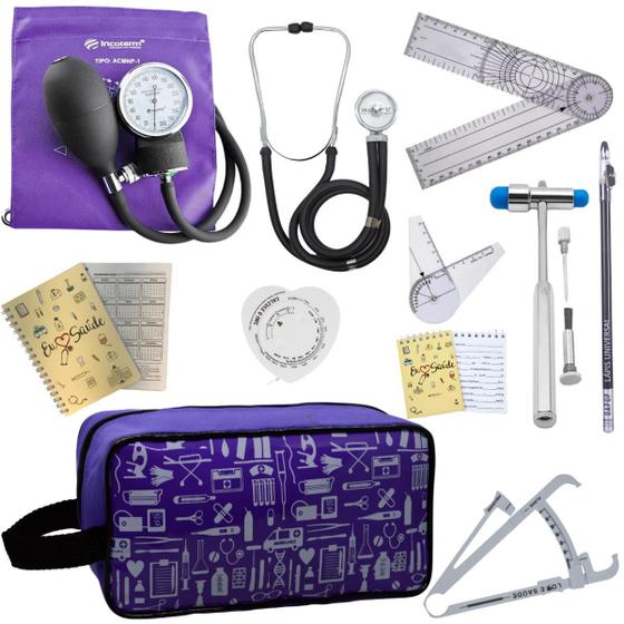 Imagem de Kit Fisioterapia Necessaire Estampada Goniometro Martelo Buck Fita Imc 