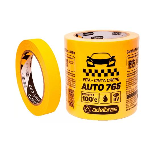 Imagem de KIT FITA CREPE 765 AMARELA TORRE 18mm X 40m C/ 06 ROLOS