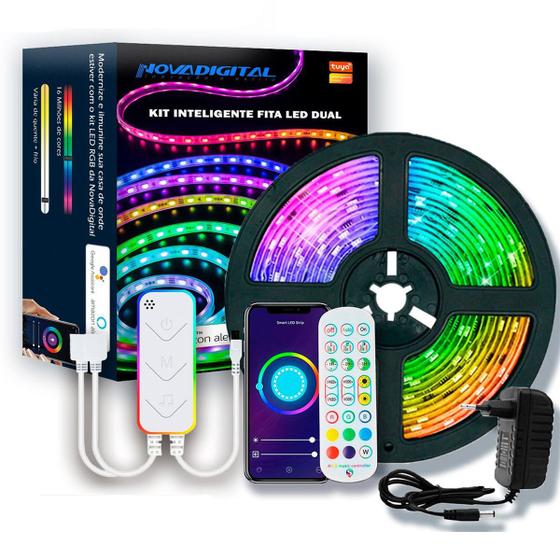 Kit Fita De Led Inteligente RGB Dual Musica 5m Nova Digital Menor preço em Kit Fita De Led Inteligente RGB Dual Musica 5m Nova Digital