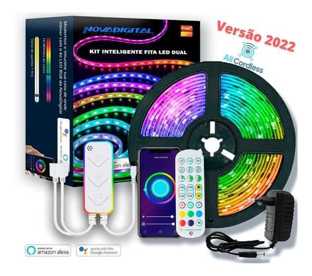 Kit Fita De Led Rgb Smart Wifi Inteligente 5m Alexa e Google Home Menor preço em Kit Fita De Led Rgb Smart Wifi Inteligente 5m Alexa e Google Home