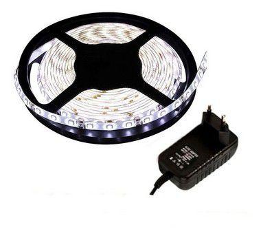 Imagem de KIT Fita LED 5050 Branco Frio 6500K sem Silicone Rolo 5 metros 12V + Fonte 2.5AP