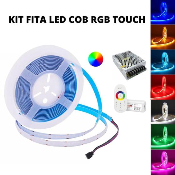 Imagem de KIT Fita LED COB RGB 18W/ Metro 810 LED IP20 12V 5 Metros Touch + Fonte
