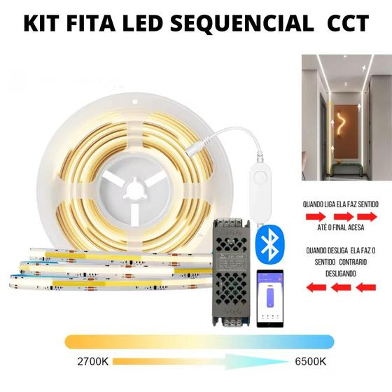 Imagem de KIT Fita LED COB Sequencial 576 LEDs 24V 5 Metros CCT Multicor + Fonte