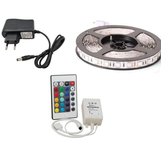 Imagem de Kit Fita Led Rgb 5050 5mt+ Fonte Parede + Controle Remoto