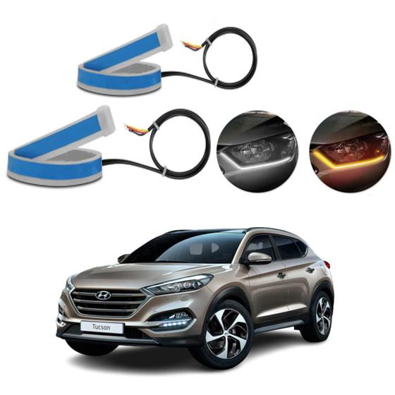 Imagem de Kit Fitas Led DRL Farol + Seta 12v 45cm Tucson 2004 2005 2006 2007 2008 2009 2010 2011 2012 2013 2014 2015 até 2022