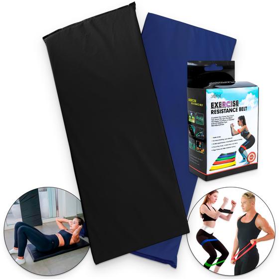 Imagem de Kit fitness 2 Dois Colchonetes Impermeável Espuma D-23 + 5 Cinco Fitas Faixa Elásticas Mini Band