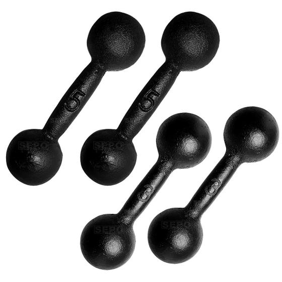 Imagem de Kit Fitness 4 Halteres Redondo Bola de Ferro Pares de 3Kg e 5Kg