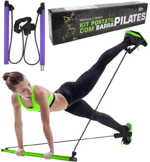 Imagem de Kit Fitness Com Barra Para Treino De Pilates Extensor Elástico MBFit LR87156
