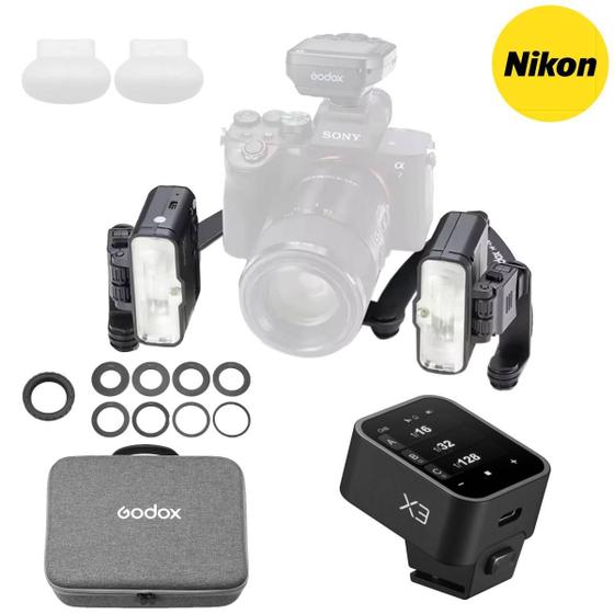 Imagem de Kit Flash Macro Dental Duplo Godox Mf12-dk3 + Rádio Flash X3 Para Câmeras Nikon