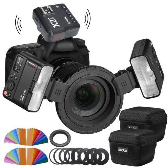Imagem de Kit Flash Macro Duplo Godox Mf12 Ttl Com Rádio Flash X2 Para Câmeras Canon