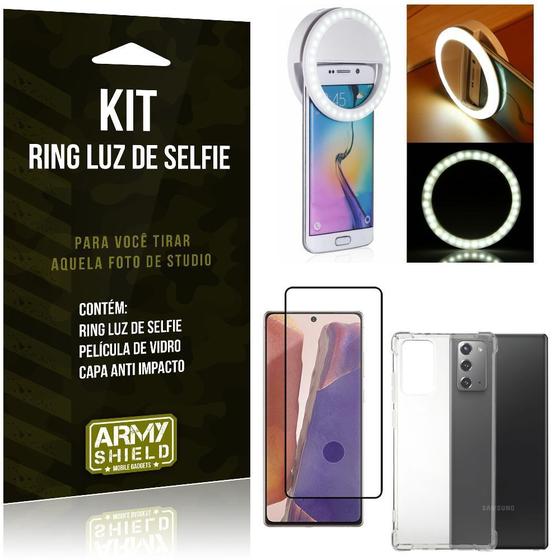 Imagem de Kit Flash Ring Galaxy Note 20 Flash Ring + Capa Anti Impacto + Película de Vidro 3D - Armyshield