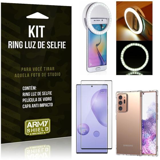 Imagem de Kit Flash Ring Note 20 Ultra Flash Ring + Capa Anti Impacto + Película de Vidro 3D - Armyshield