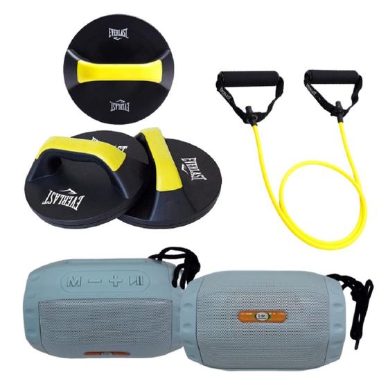 Imagem de Kit Flexão Giratório + Elástico de Resistência Everlast + Som