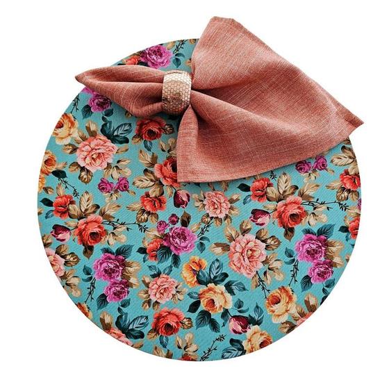 Imagem de Kit Floral Azul 4 Lugares Capa Sousplat Base Guardanapo PG