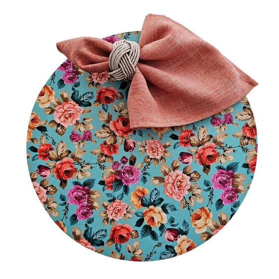 Imagem de Kit Floral Azul 4 Lugares Capa Sousplat Base Guardanapo PG