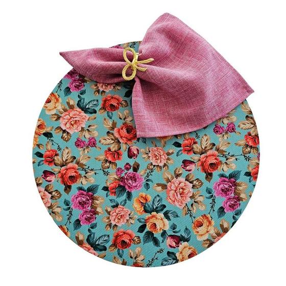 Imagem de Kit Floral Azul 6 Lugares Capa Sousplat Base Guardanapo PG