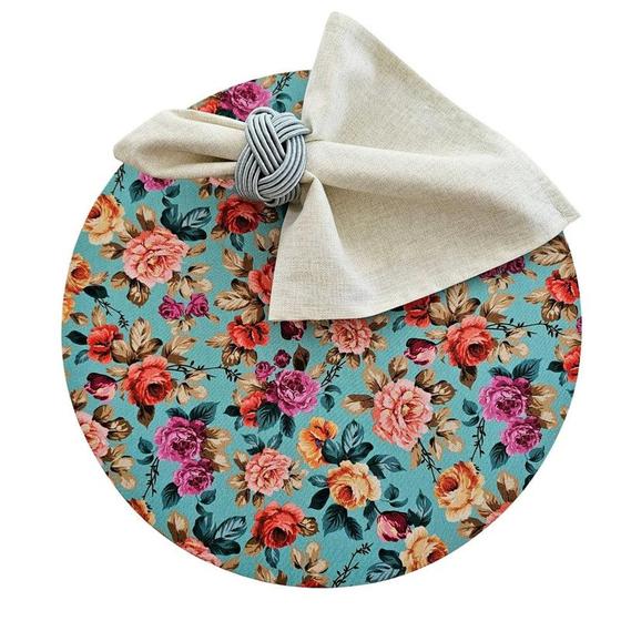 Imagem de Kit Floral Azul 8 Lugares Capa Sousplat Base Guardanapo PG