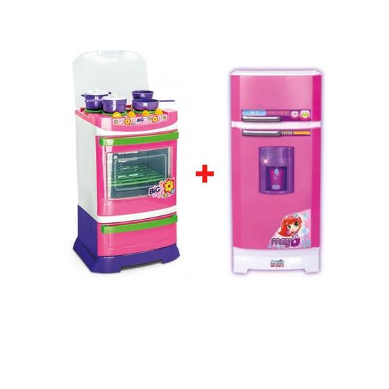 Imagem de Kit fogao big chef poliplac + geladeira magica super rosa