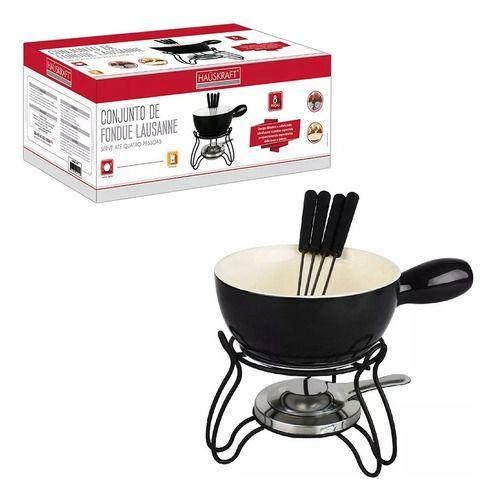 Imagem de Kit Fondue 8pcs C/ Base Talheres Panela De Cerâmica 700ml