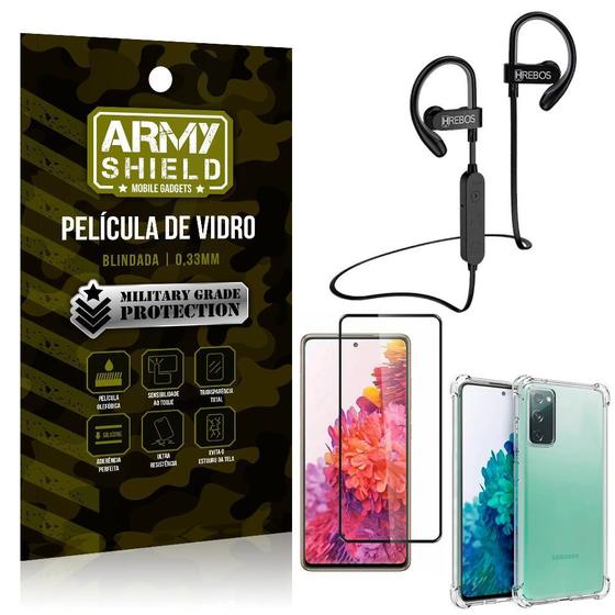 Imagem de Kit Fone Bluetooth Hrebos HS188 Galaxy S20 FE + Película 3D + Capa Anti Impacto - Armyshield