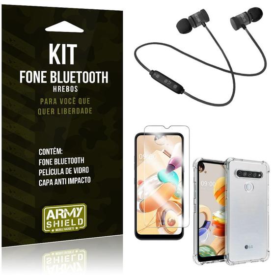 Imagem de Kit Fone Bluetooth Hrebos LG K41s + Capa Anti + Película Vidro - Armyshield